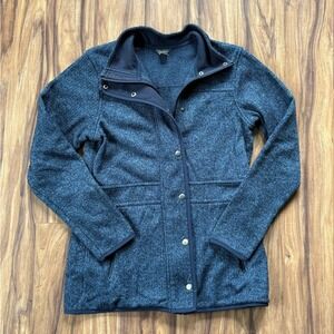 Eddie Bauer‎ Womens Snap Front Fleece Jacket Top Cabincore Blue Small Outdoor